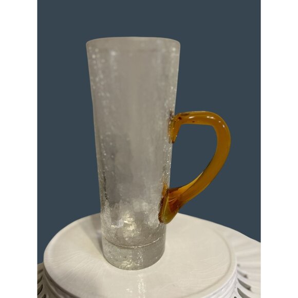 Vintage Crackle Glass Tumbler Pair With Amber Handles - Picture 3 of 3